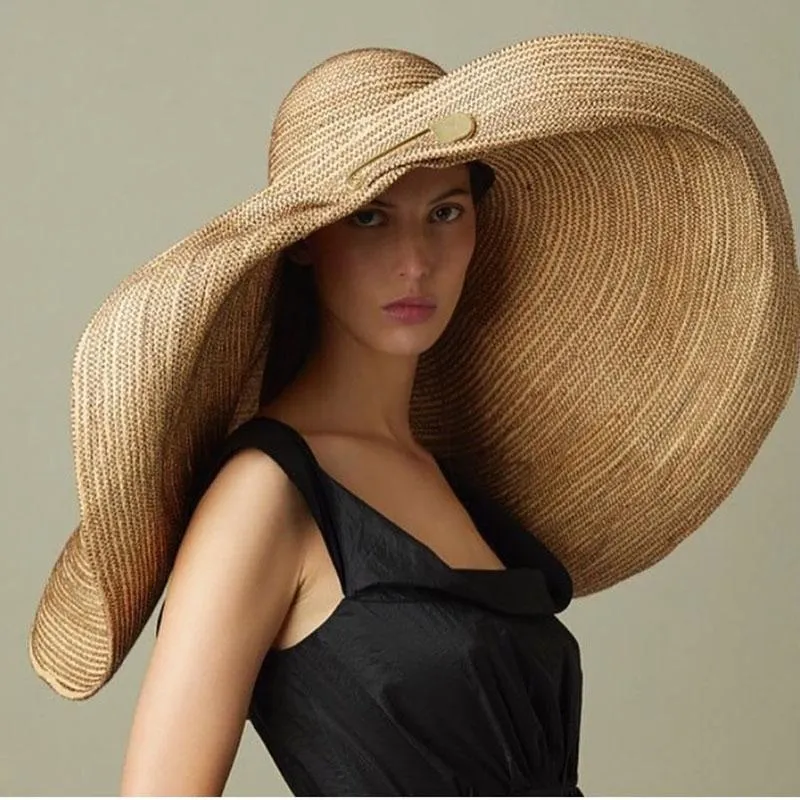ワイドブリム帽子女性ビーチアクセサリーソンブレロビッグサイズハット女性大ストロー太陽特大uv 50夏の卸売