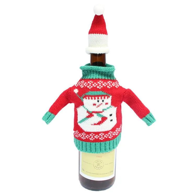 Fashion Clubs Christmas Wine Bottle Knitted Ugly Sweater Covers Dress Set Santa Wines BottlesBags xmas Party Decorations WY1393