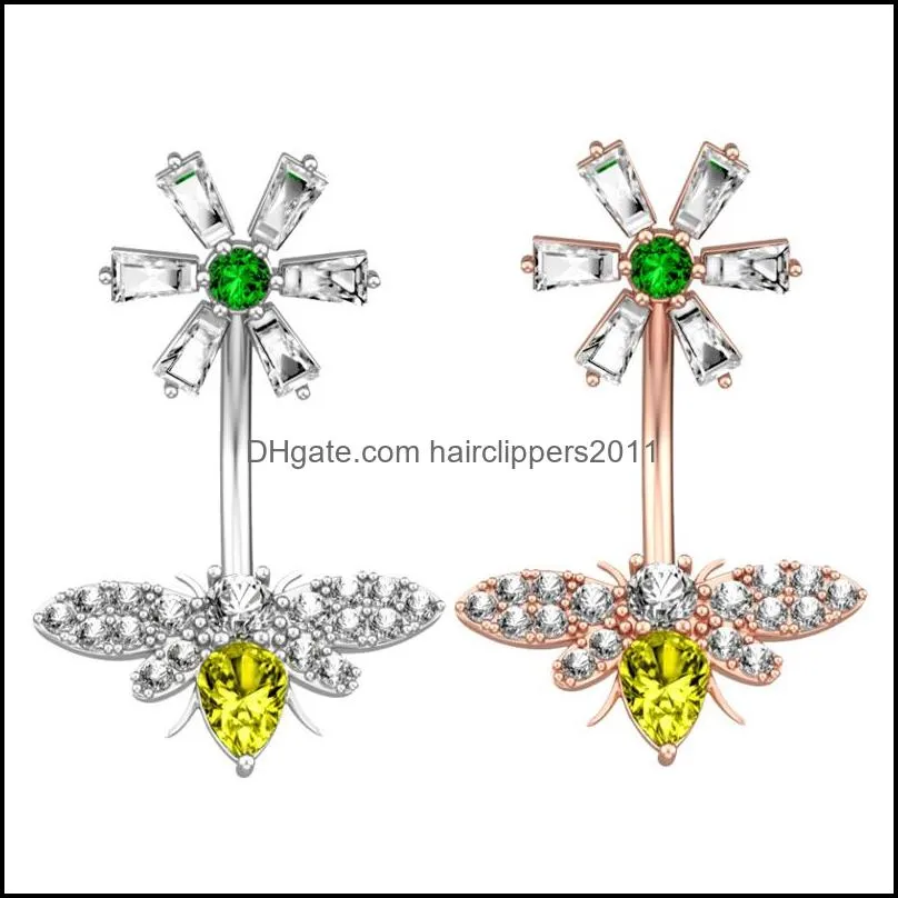 Body Arts CZ Piercing sieraden Bee bloem navel ringen 316L chirurgische stalen navelstang met zirkoon druppel levering 2 topscissors dhdvf