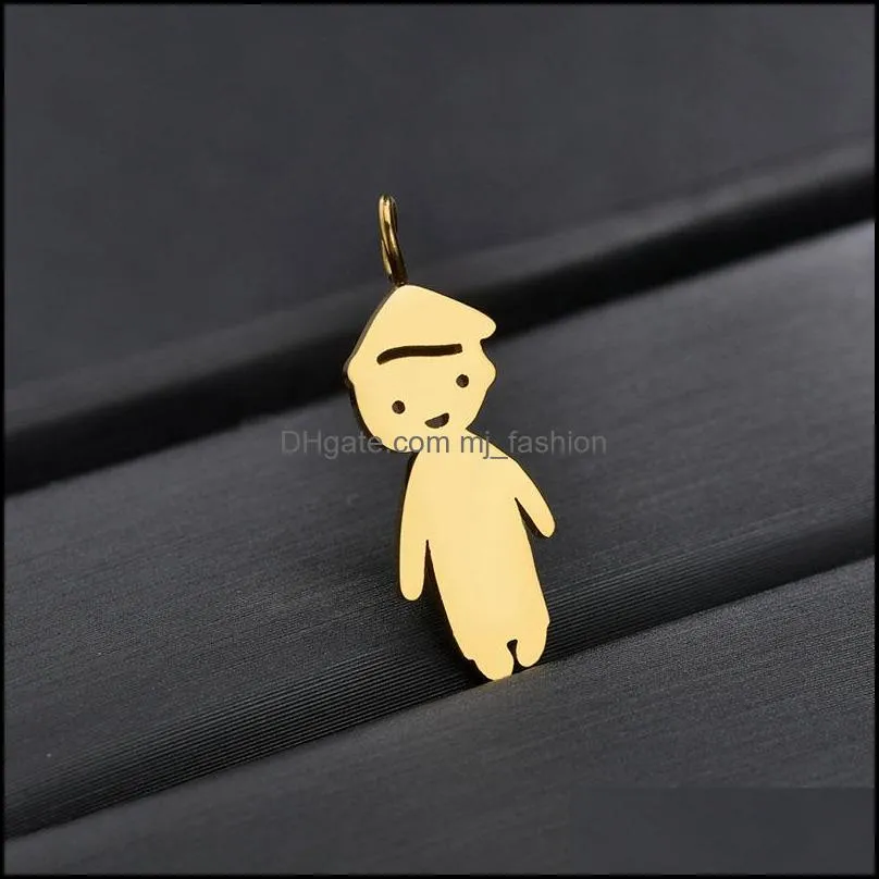 cute cartoon boy girl necklace stainless steel tricolor free combination home necklace lettering jewelry