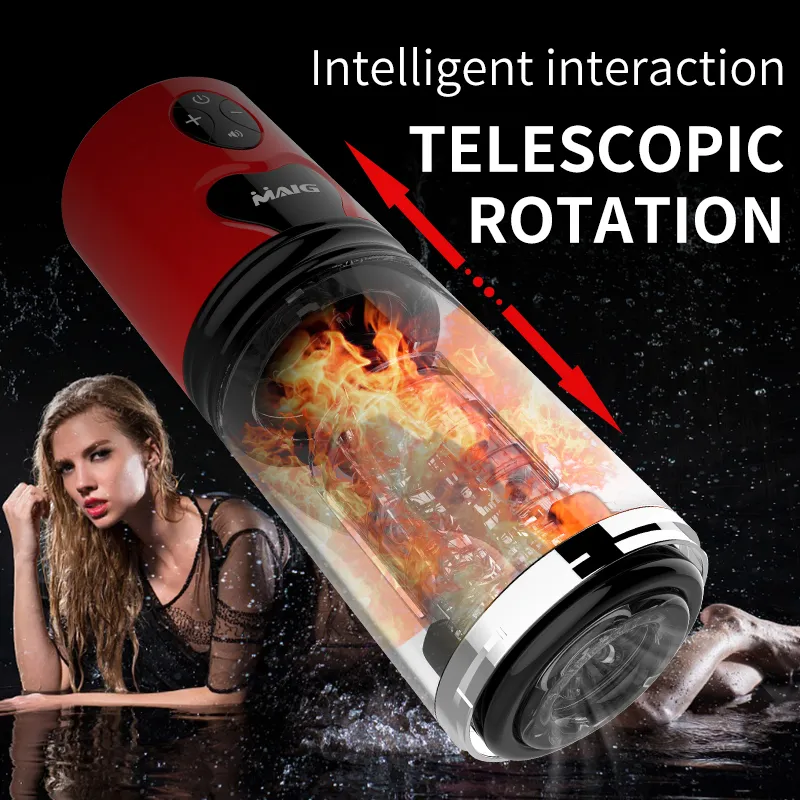 Maig manlig onani cup automatisk teleskop rotation uppvärmning silikon verklig vagina fitta vuxen onanator sexiga leksaker för män