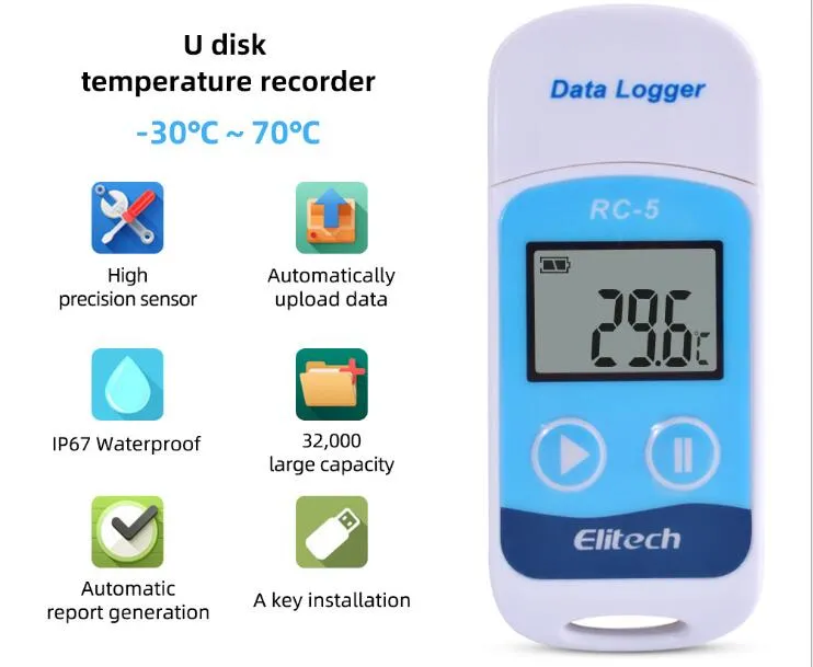 USB درجة الحرارة رطوبة البيانات مسجل قابلة لإعادة الاستخدام RH درجة الحرارة مسجل مهرج مهرج مع 32000 سعة سجل