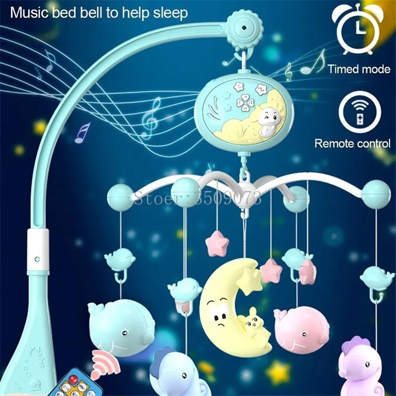 Baby Berço Móvel com Controle Remoto Caixa de Música Luz Noturna Rotate born Dormir Brinquedos para Cama 012 borns Bed Bell Brinquedos Musicais 220531