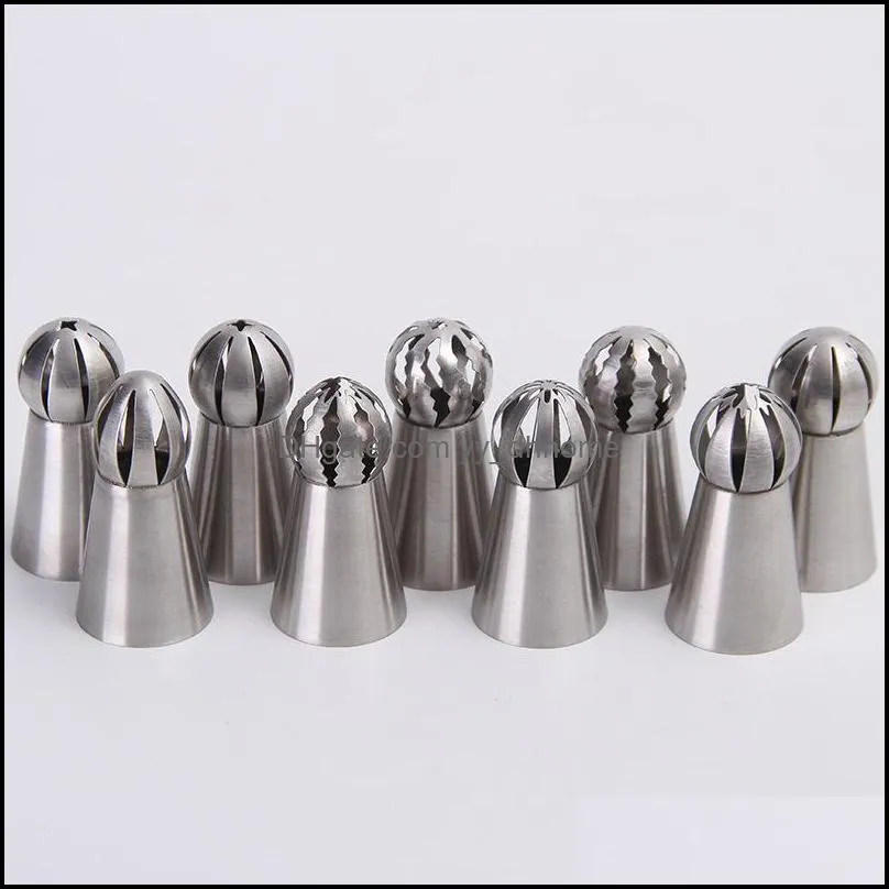 stainless steel cake decor piping tips set with coupler 6/7/12pcs spherical russian style cream nozzle for baking xh8z & pastry tools