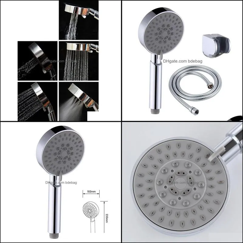 Free shipping Bathroom five Function ABS Handheld Shower Head with Extra Long Hose and Bracket Holder, Chrome
