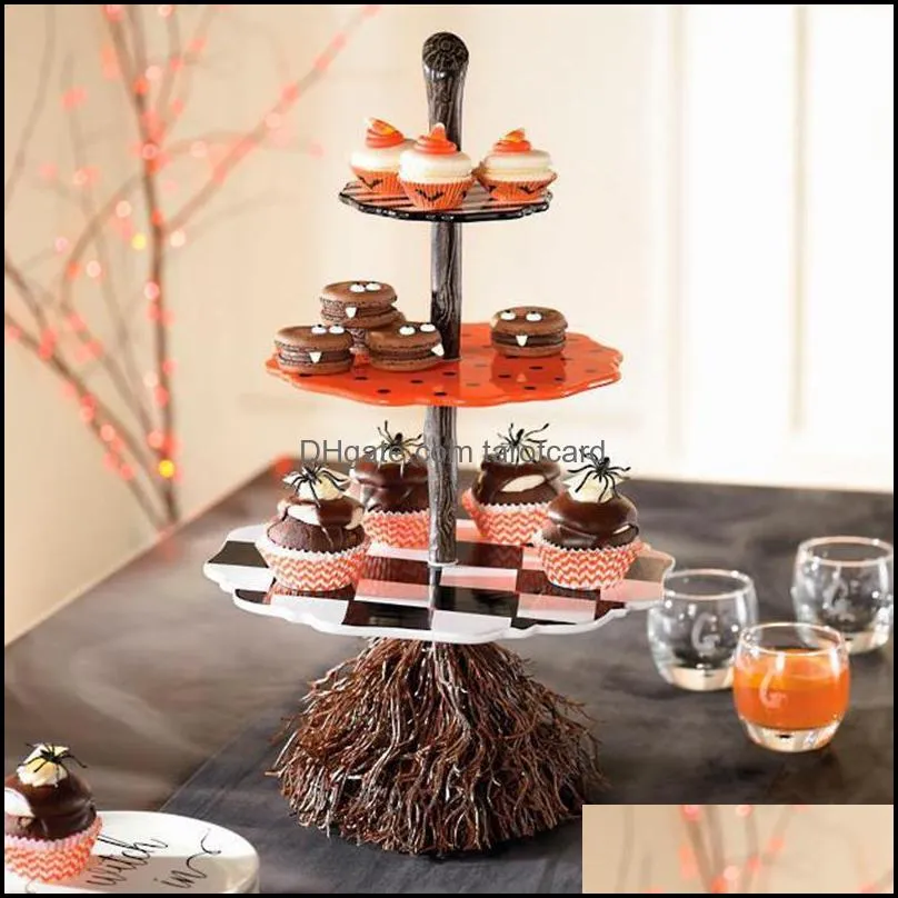 Party Decoration Three-Tier Snack Rack Creative Resin Broom Ornament Novelty Halloween Supplies For Home Living Room Bar E2S