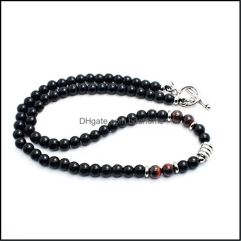 Handmade Natural Stone Beads Obsidian Chocker Necklace Stainless Steel OT Short Neckless For Men Jewelry Homme