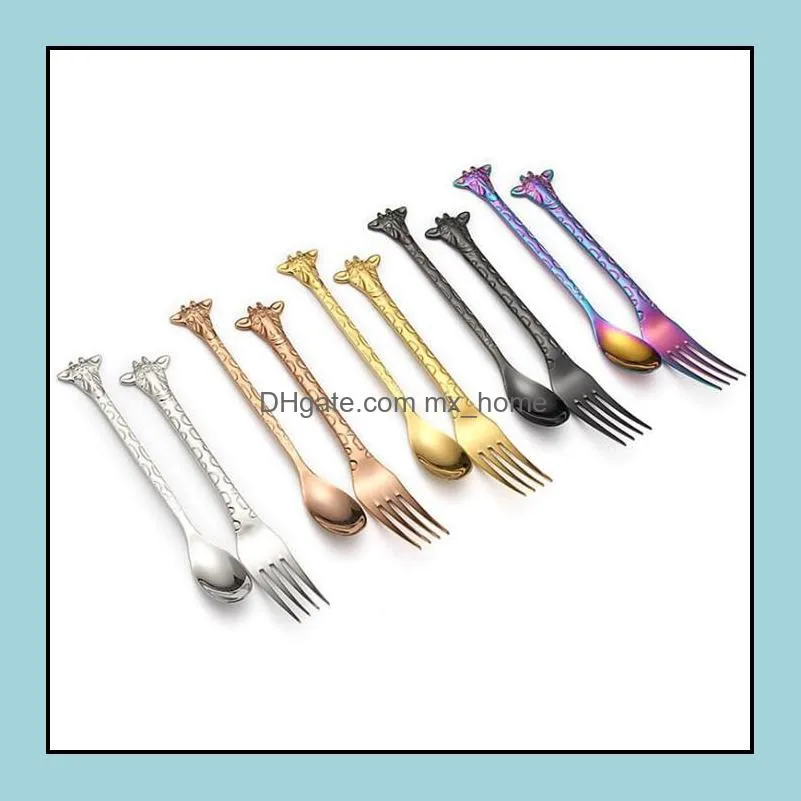 cartoon giraffe style spoons stainless steel fruit cake fork stainless steel dessert scoop for home kithchen tools hot sale wy1010