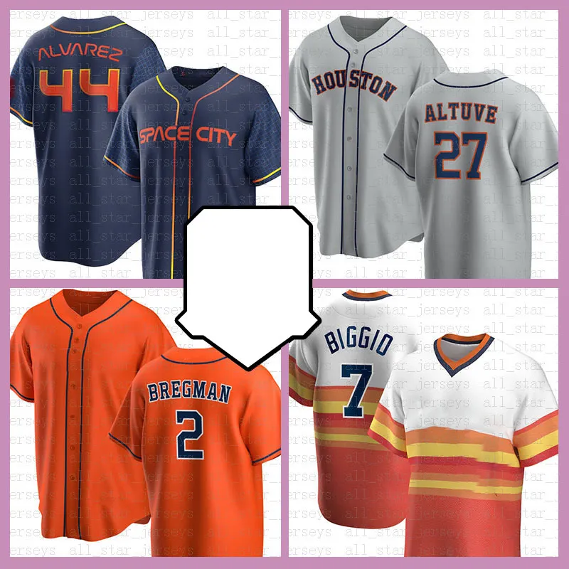 Maglia da baseball Houston 27 Jose Altuve Yordan Alvarez Craig Biggio Alex Bregman Nolan Ryan Jeff Bagwell Justin Verlander Carlos Correa Yuli Gurriel Bryan Abreu