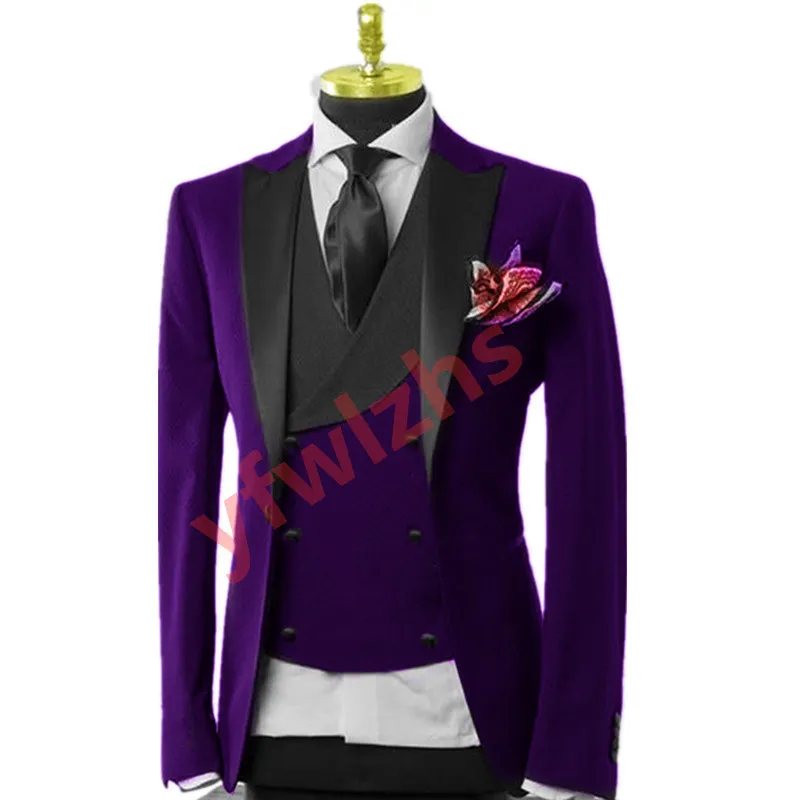 Män passar en knapp brudgum tuxedos topp lapel brudgummen bröllop/prom/middag man blazer jacka byxor slips väst w679