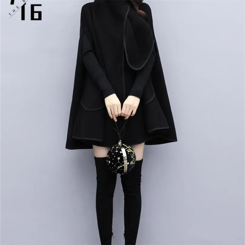 A16 autumn and winter cloak black wool in the long section loose British wind woolen coat female 201215