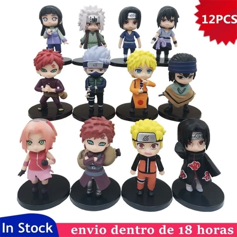 12 pièces ensemble de jouets figurines d'anime Hinata Sasuke Itachi Kakashi Gaara Jiraiya Sakura Q Version PVC Collection poupée d'action 220520