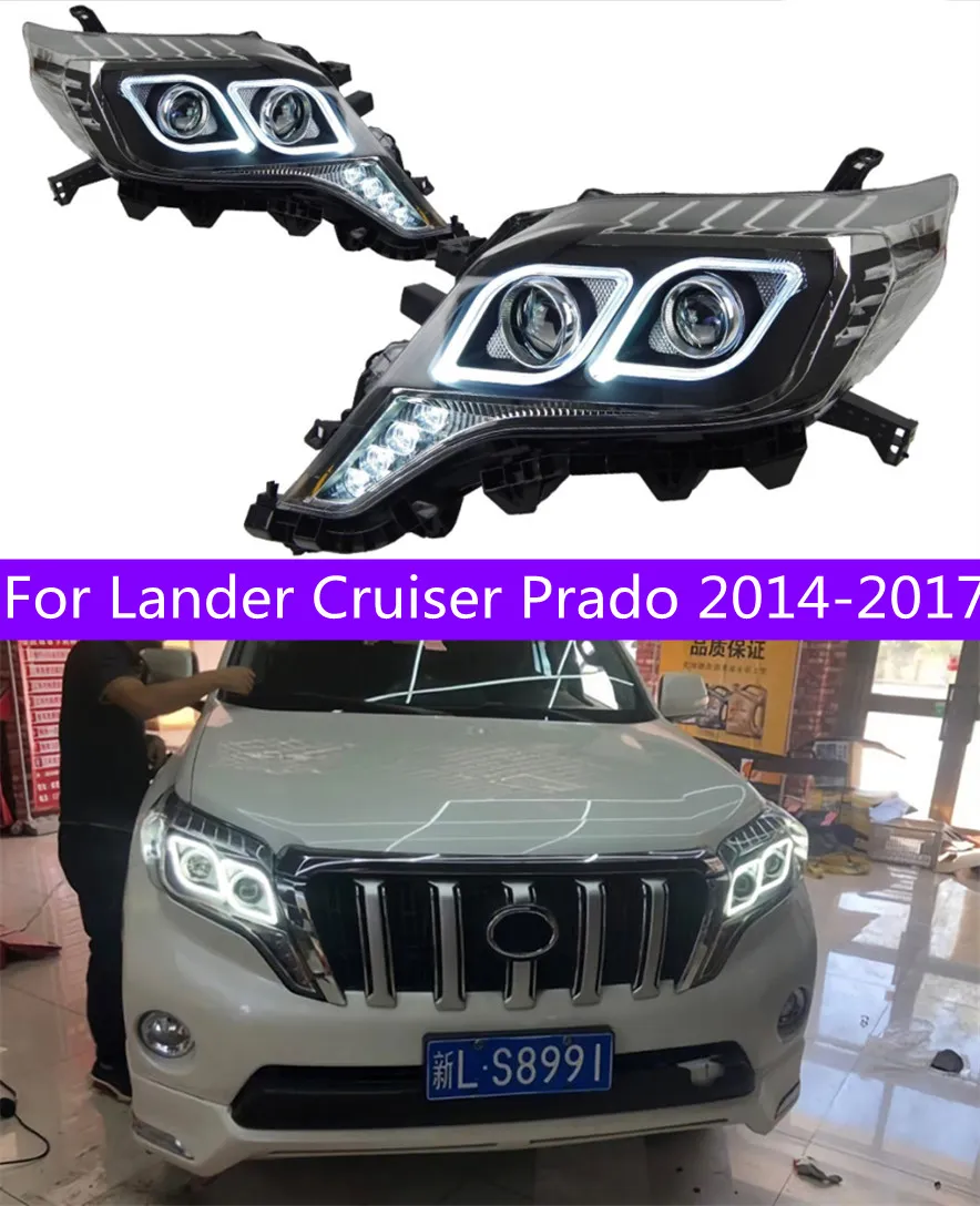 Автомобильные фары, светодиодные передние лампы для Lander Cruiser Prado 20 14-20 17, указатели поворота, ангельские глазки, дальний свет, дневные огни