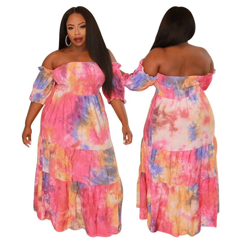 Sukienki plus długie sukienki Maxi Bohemian Women Sexy Off na ramię klub luźne krawat bar barwnik boho nadruk świąteczny vestido 4xl