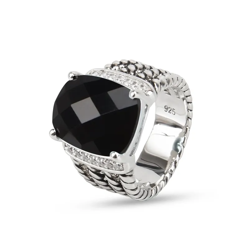 Ring Schwarz Neue Kollektion Vintage Zirkon Modering Damen Memorial Day Geschenk