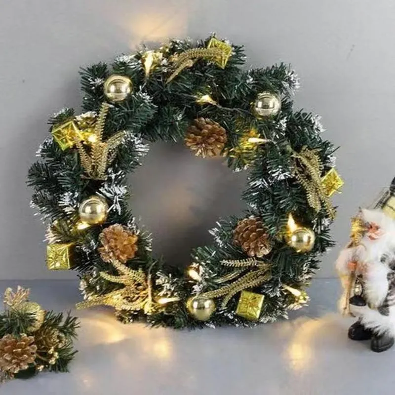 Decorative Flowers & Wreaths Delicate Garland Wreath Battery Operated Ornamental 3 Colors Christmas Green Pine Cone LED Lighting Round Garla