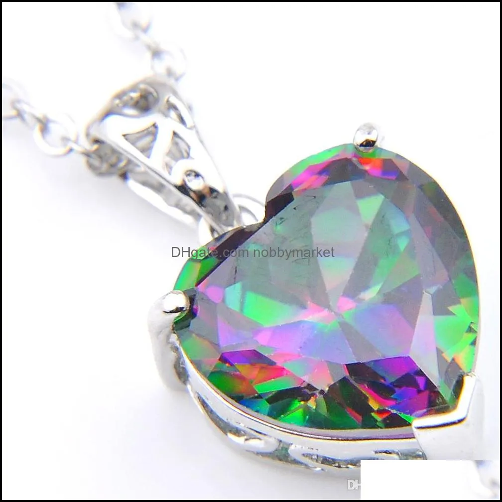 LuckyShine Valentine`s Day Gift Fire Rainbow Heart Mystic Topaz 925 Sterling Silver Rings Pendants Earrings Jewelry Set Women Free