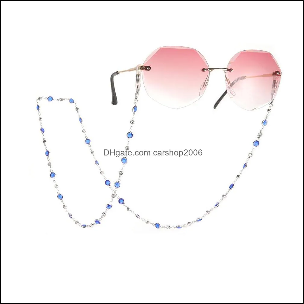 Chaînes de lunettes Accessoires de lunettes Mode Bleu Cristal Perles Lunettes Cordon Collier Chaîne Antidérapante Support De Cou Lanière De Lecture Sangle