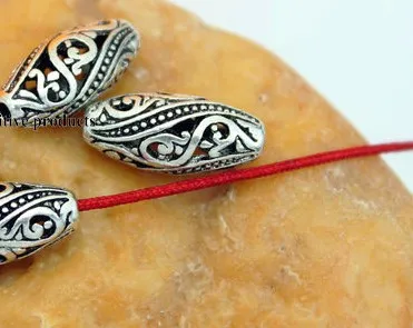 Tybetańska srebrna owalna koralika do bransoletki dekoracyjna metalowa biżuteria akcesoria DF3F