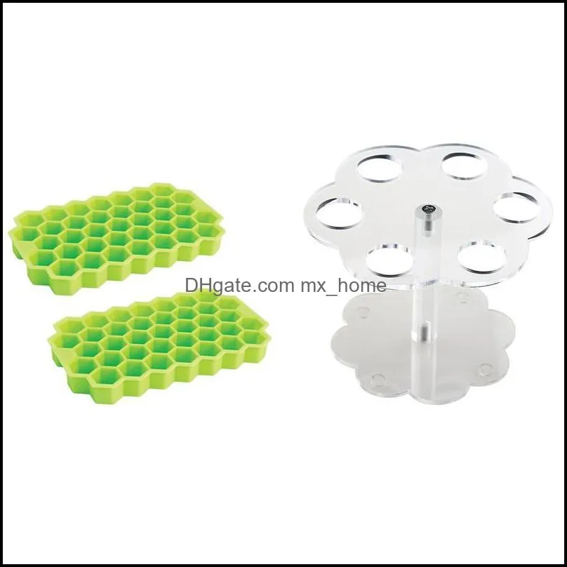 1pcs 6 holes acrylic ice cream cone stand holder transparent & 2x grade silicone flexible ice-cube molds with lid baking pastry tools
