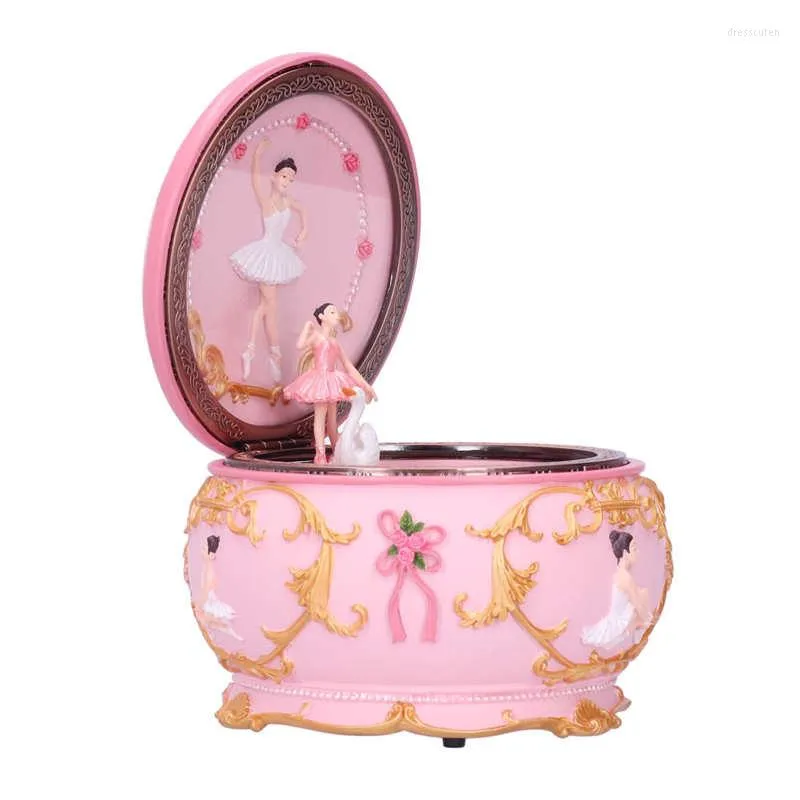 Figurines décoratives Objects Resin Music Box Rotary Ballerina Figurine Swan Lake / château dans le ciel Musical Home Decoration Anniversaire