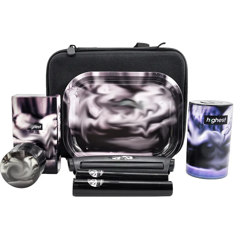 Rolling Tray Set Case 12-Piece Cigarette Grinder and Smoking Bag Dry Herb Tobacco Jar Pipes Accessories