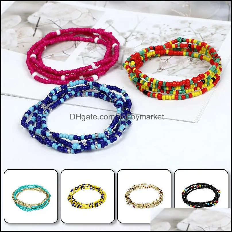 Mini Bead Multi-layer Bracelet Colorful Handmade Ethnic Style For Women Beach Party Gift Bohemian Elastic Charm Bracelets