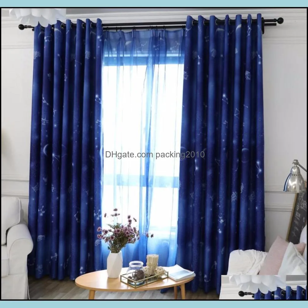 Blue Shade Curtains Romantic Starry Sky Tulle For Living Room Children`s Bedroom Star Rideaux For Kids Window Drapes