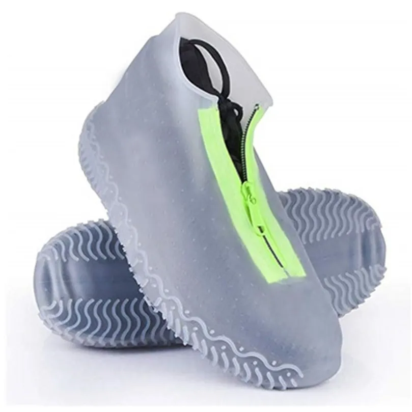 Men White Shoe Covers Zipper Reusable Waterproof Shoes Womens Galoshes Non Slip Overshoes Silicone Rain For 220611