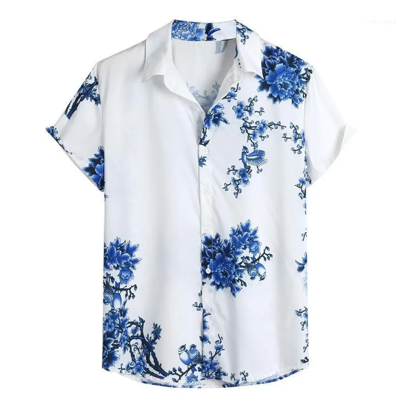 Men's Casual Shirts Beach Hawaiian Shirt Men Streetwear Camisa 2022 Mens Loose Lump Chest Print Short Sleeve Turn-down Collar Round Hem M-3X