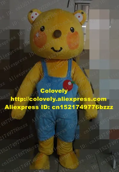 Costume de poupée mascotte Costume de mascotte d'ours jaune couple animé Mascotte avec de petits yeux noirs gros joues rondes rouges visage heureux adulte No.3785 Fr