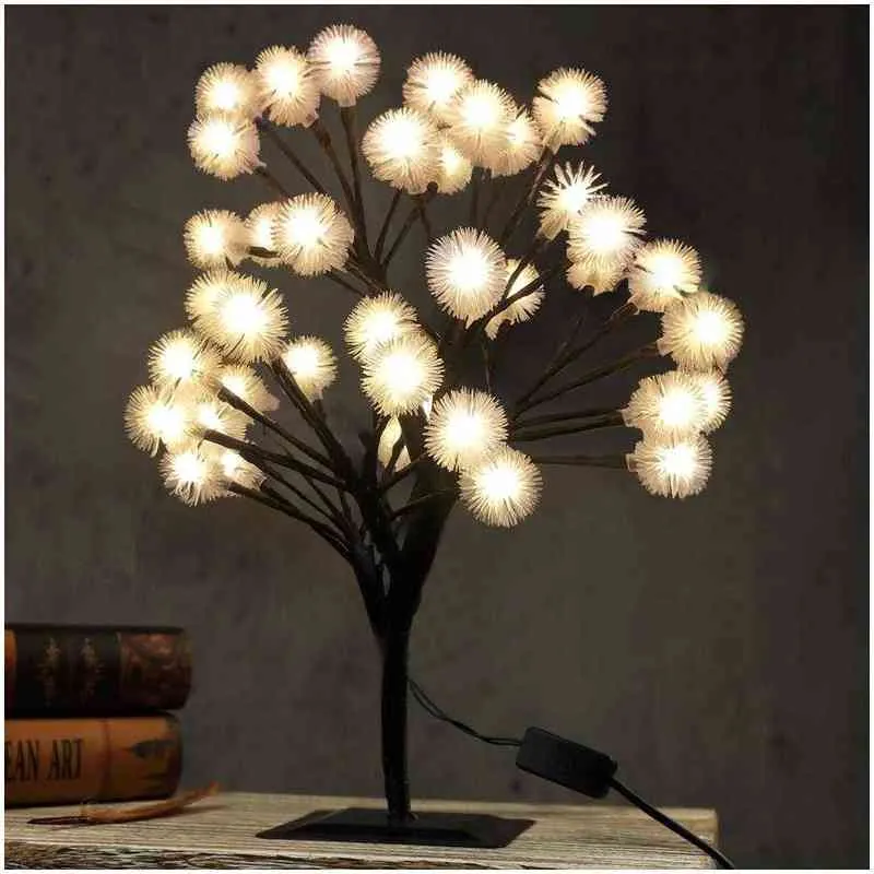 LED Snow Tree Night Lights Table Lamps妖精の光ファイバークリスマスパーティー屋内装飾ホリデー照明H220423