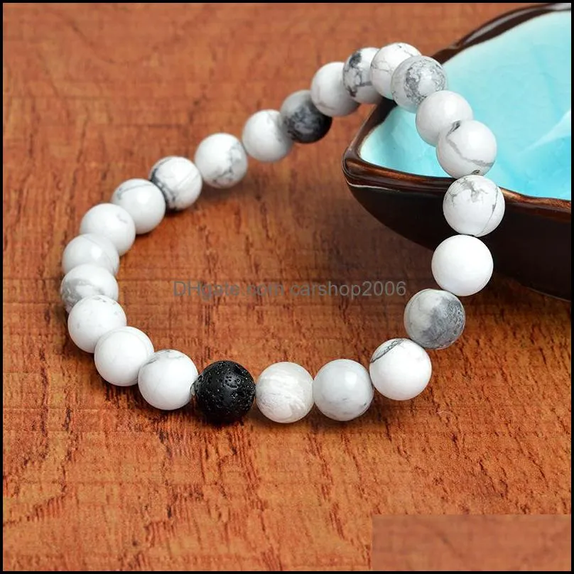 2pcs/Set Natural Stone Strands Black White Beads Mixed Colors Beaded Bracelets Bangles Wristband