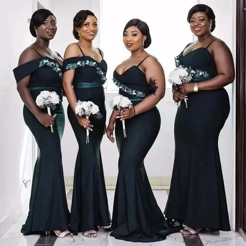 Plus Size Black Mermaid bridesmaid with Spaghetti