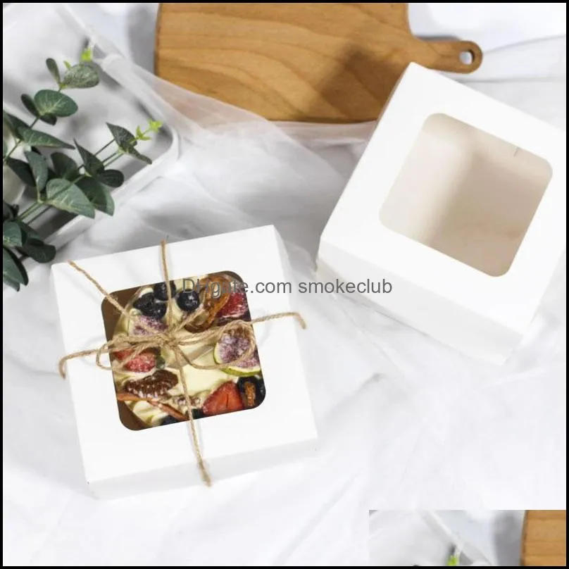 Disposable Dessert Boxs Baking Afternoon Tea Window Container Small Folding Simplicity Packing Box High Quality 0 78pm O2