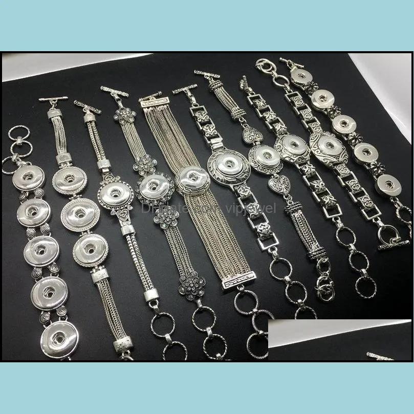 Wholesale 20pcs Lot Different Style Silver Snap Charm Bracelet Interchangeable Diy Snap Jewely Bangle Fit 18mm Ginger Snap Chunk