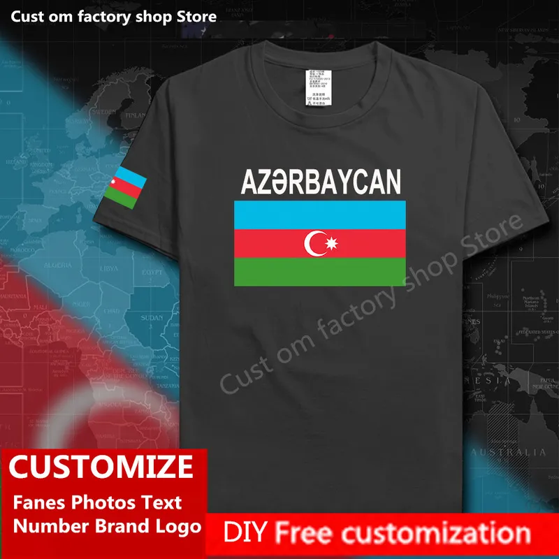 Azerbaïdjan azerbaïdjanais coton t-shirt personnalisé Jersey Fans bricolage nom numéro marque mode Hip Hop lâche décontracté t-shirt AZE 220616