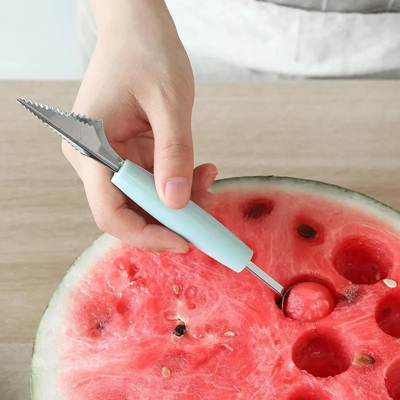 Stainless Steel 2 in1 Dual-head Carving Knife Fruit Tool Watermelon Ice Cream Baller Scoop Stacks Spoon Home Kitchen Accessories HY0374