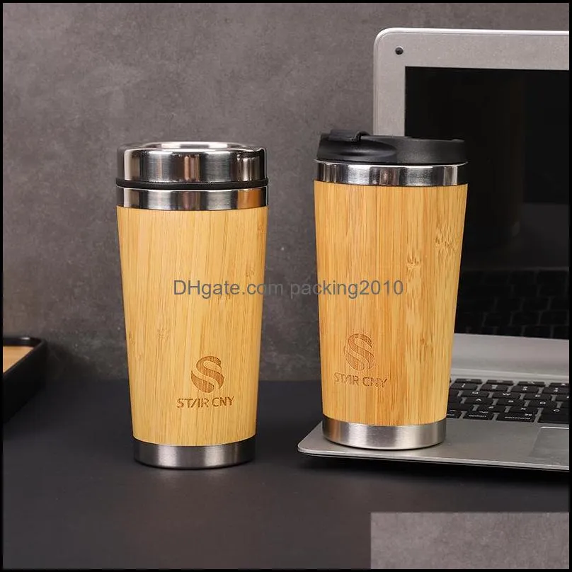 mugs 450ml creative bamboo mug water bottle 304 stainless steel cup woman men business car office custom gift