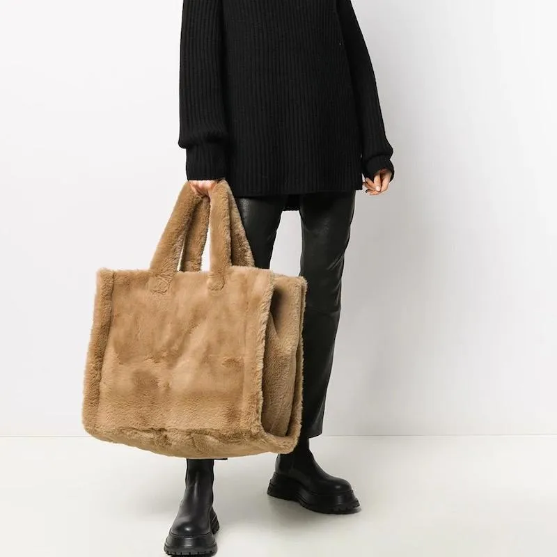 Avondtassen Mode Oversized Tote Bag Luxe Nepbont Vrouwen Handtassen Designer Lady Hand Pluizige Zachte Pluche Shopper Warm Winter 2022