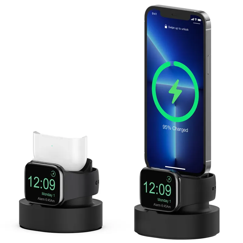 Acessórios para dispositivos vestíveis 3 em 1 suportes macios Charging Stand Silicon Ladder Shape para Apple Watches AirPods Pro iPhone