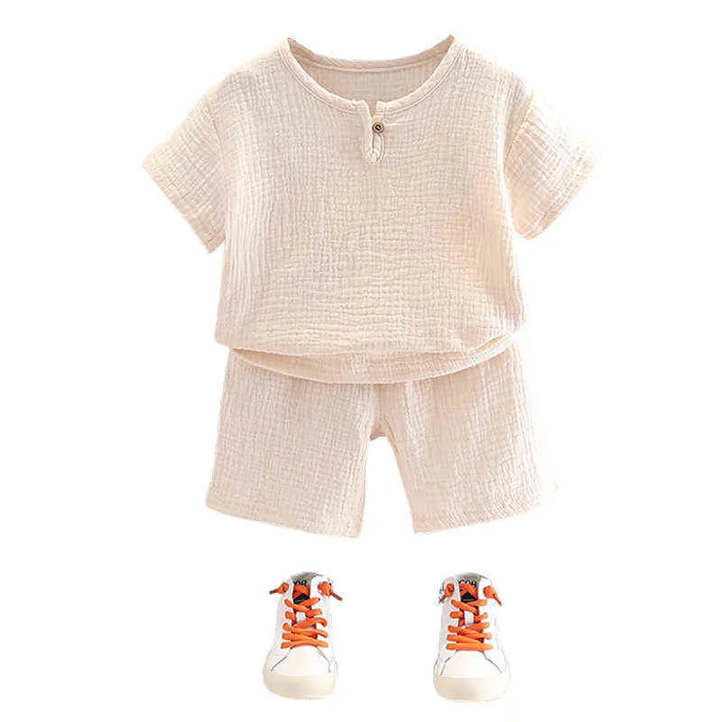 Cotton Summer Girl Boy Clothes Sets Mjuka barnkläder för pojke o-hals Kort ärm baby spädbarnskläder 2st/set strandkläder G220509