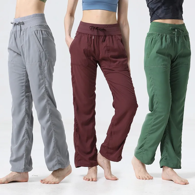 Dance Studio - Pantalones de yoga para mujer con control de barriga, entrenamiento de gimnasio, pierna ancha, con cordón