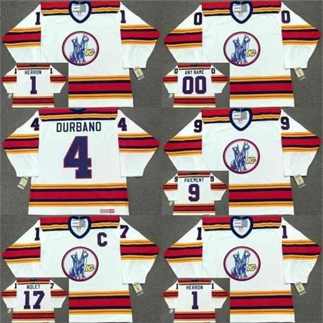 Maglia CeUf Kansas City Scouts 1 DENIS HERRON 4 STEVE DURBANO 9 WILF PAIEMENT 17 SIMON NOLET 1975 Maglie Hoceky personalizzate