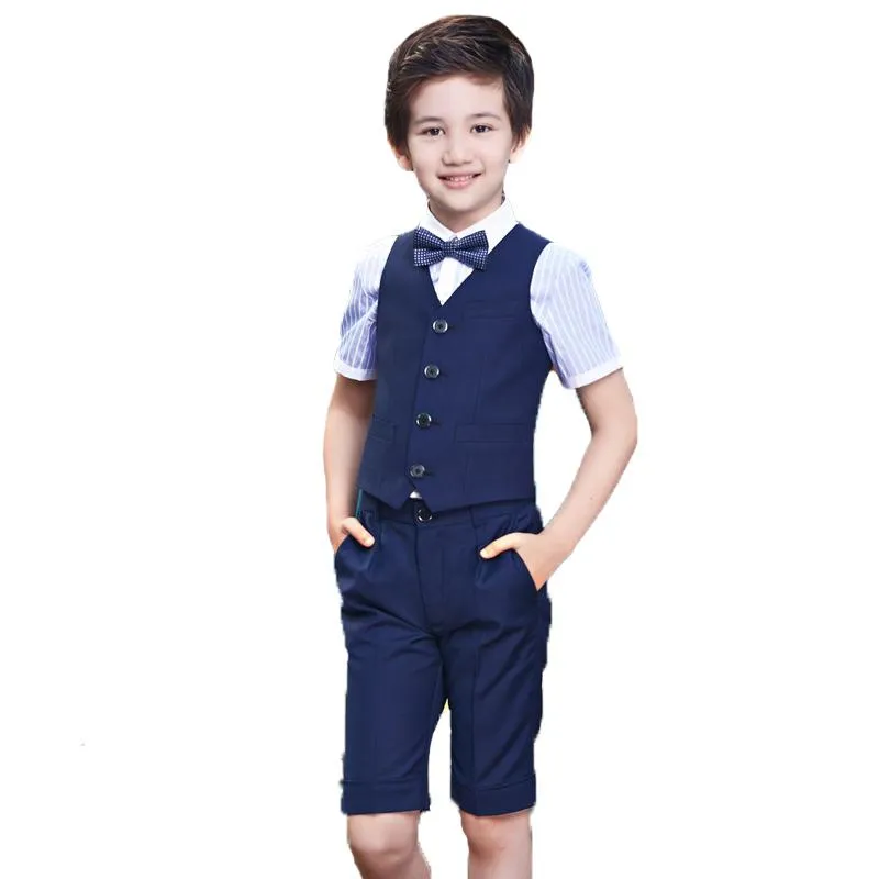 Vêtements Ensembles Kids Formal Vobe Vest Children School Performace Party Party Costume Boys Wedding Shirts Short Bowtie 4pcs