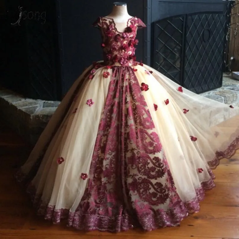 Платья для девочек цветочное платье для девочек для свадебной кружевной аппликации v Neck без спинки. Детские пейгрит день рождения рождественский платье