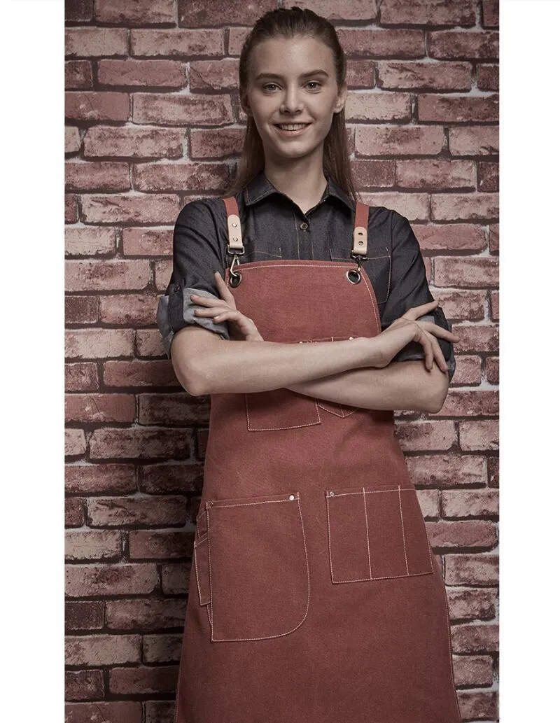 Heavy Duty Waxed Canvas Work Apron With Tool Pockets BBQ