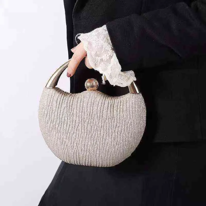 Nxy avondtas ronde geplooide klauwen handtassen voor vrouwen elegante bruiloft schoudergoud gold silver kleine portemonnee b447 0530