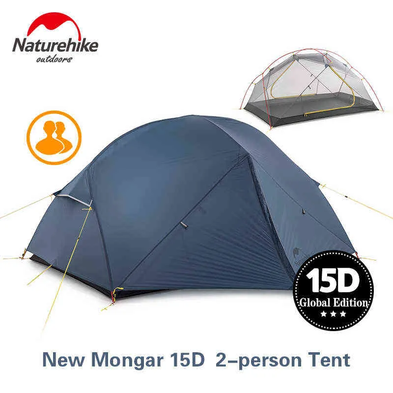 Naturehike Mongar 2 Person Tent Ultralight 20D Double Layer Waterproof Camping Tent Travel Hiking Equipment With Mat NH17T006-T H220419