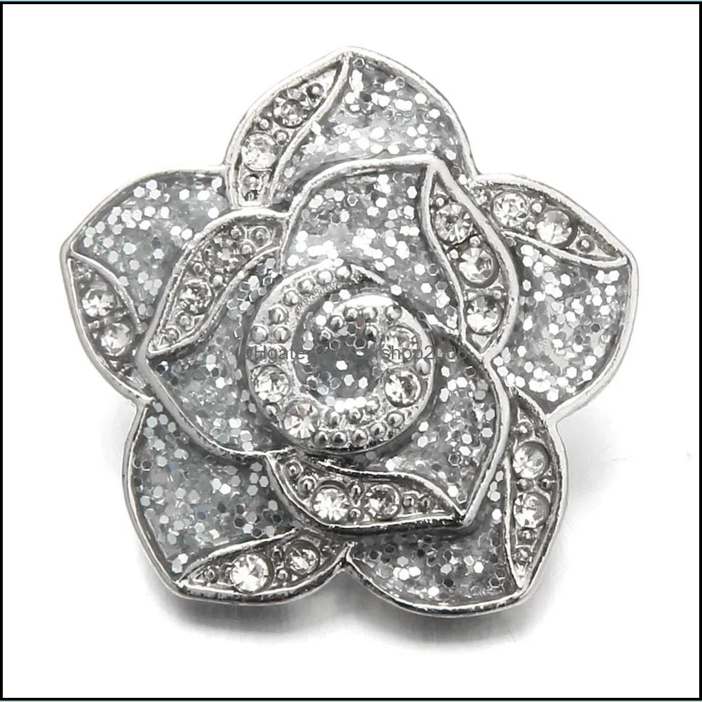 New Flower Snap Button Jewelry Rhinestone Lotus Flower 18mm Metal Snap Buttons Fit Snap Bracelet Bangle Button Jewelry